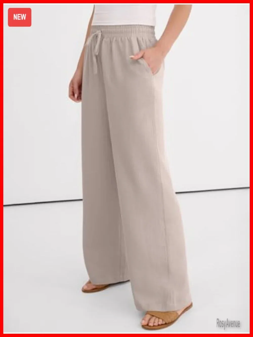 Wide Leg Palazzo Pants Elastic High Waisted Flowy Casual Trousers with Pockets